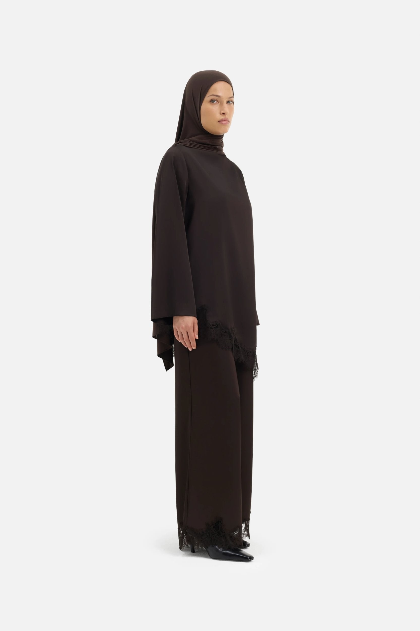 Satin Lace Pants | Dark Truffle