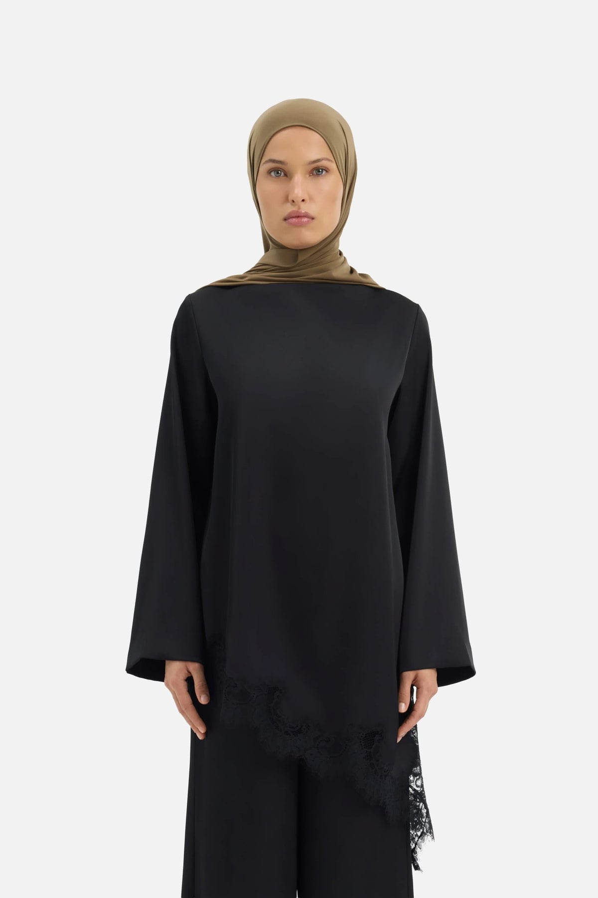 Satin Lace Top | Black