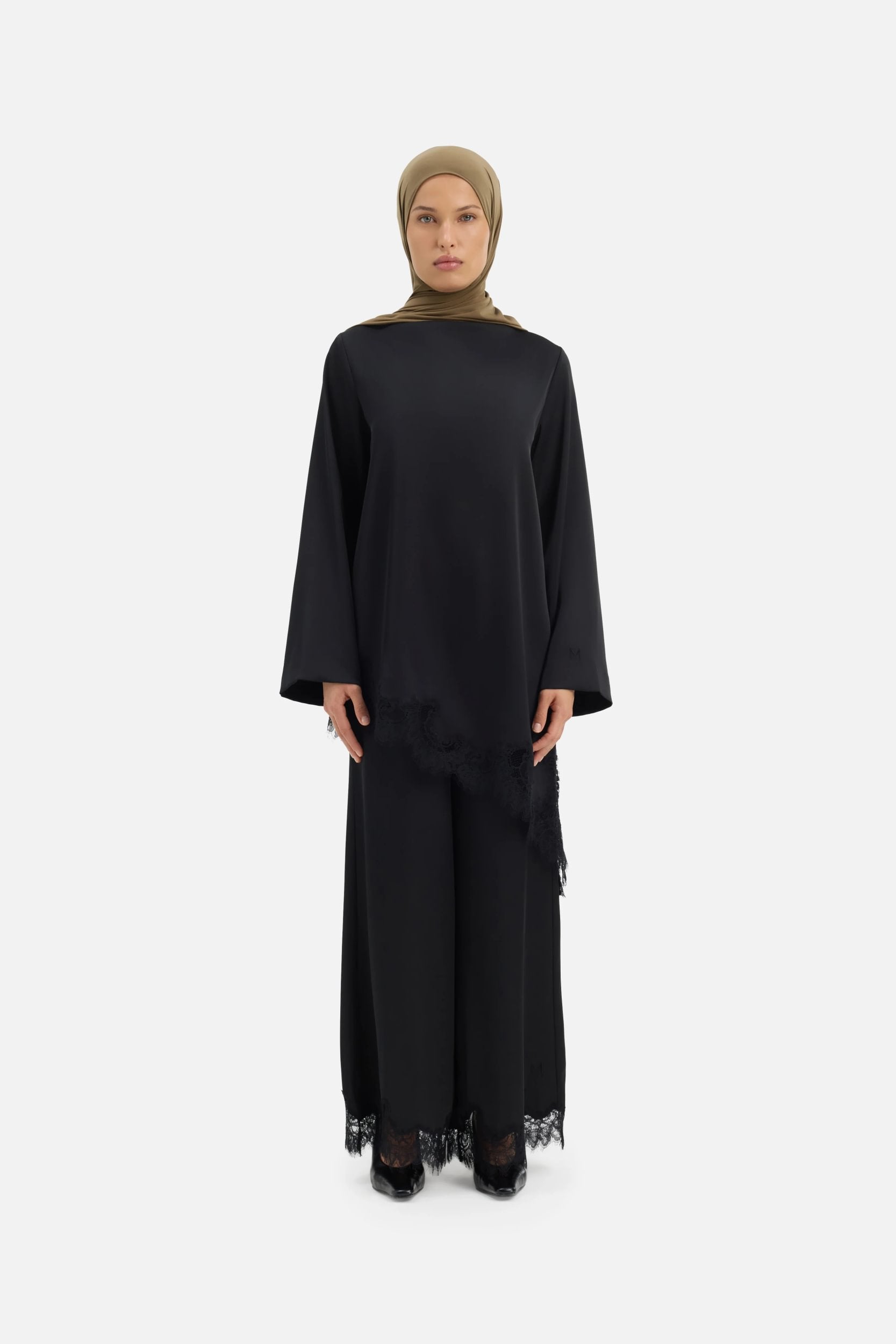 Satin Lace Top | Black