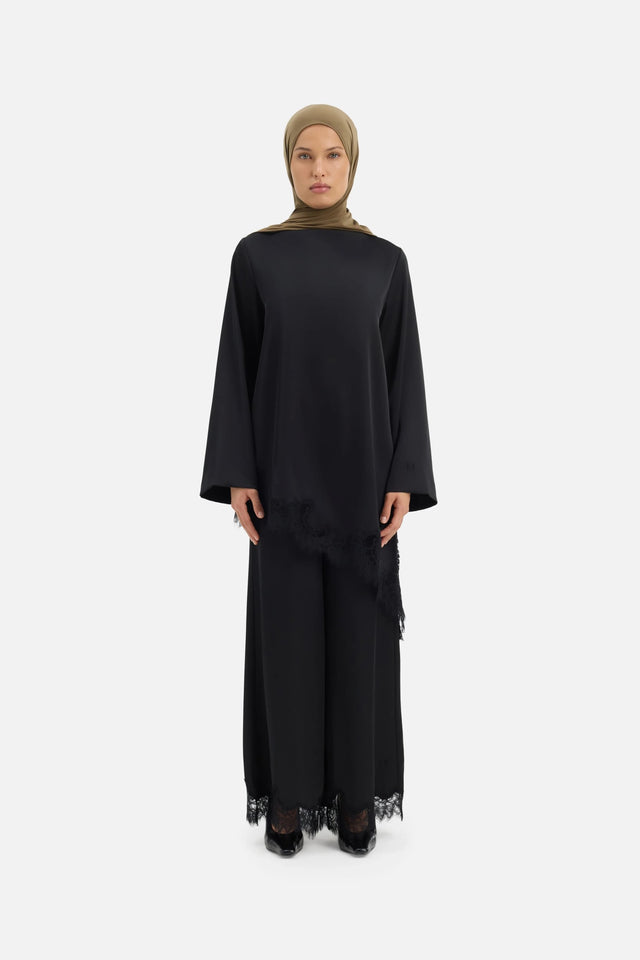 Satin Lace Top | Black