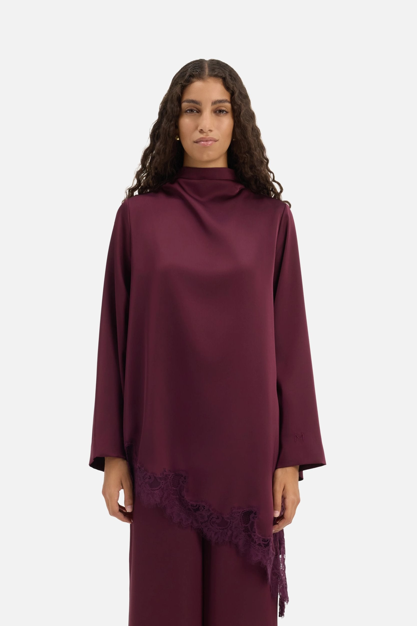Satin Lace Top | Blackcurrant
