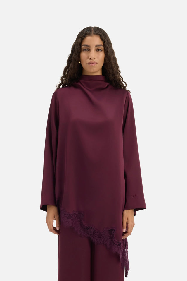 Satin Lace Top | Blackcurrant