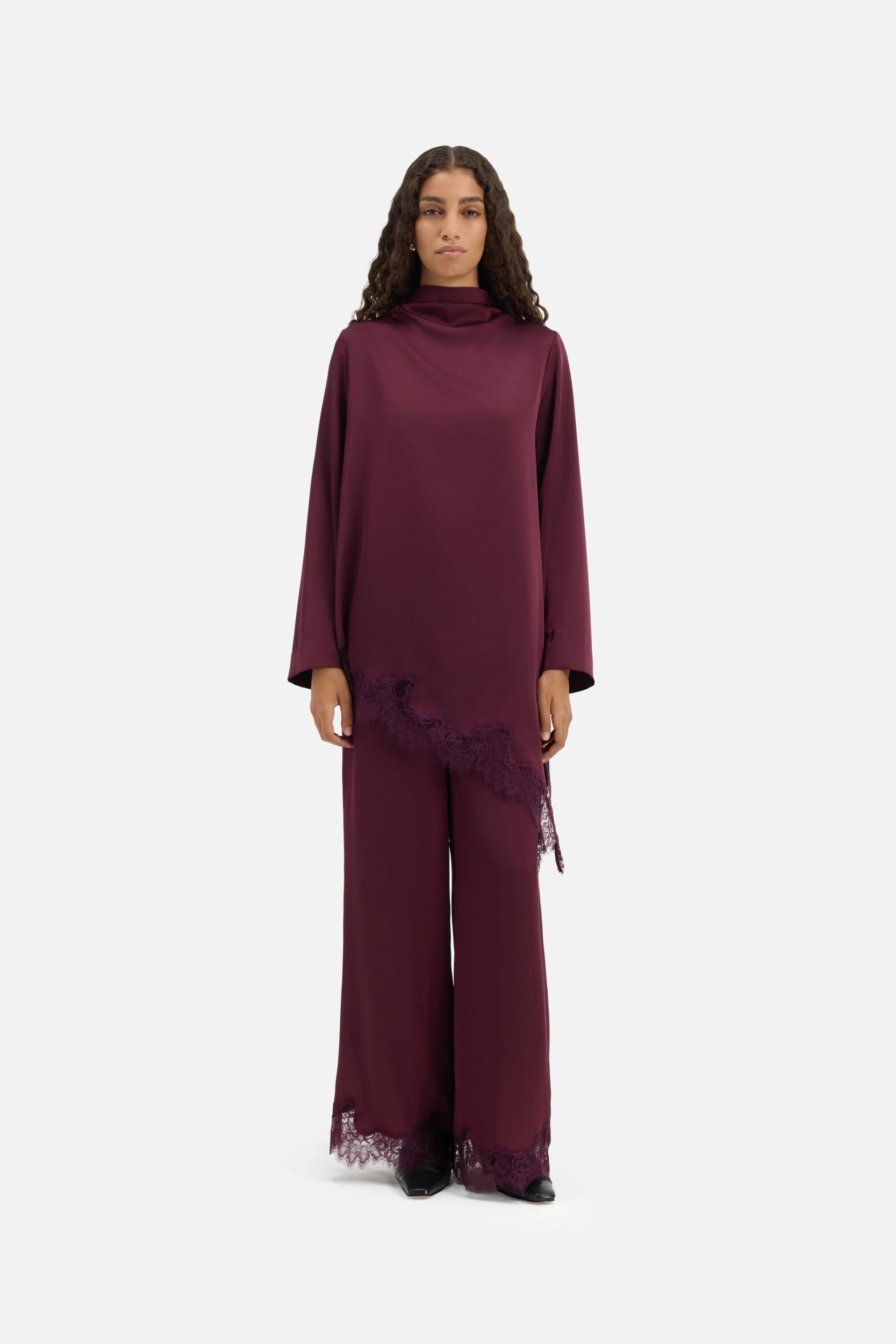 Satin Lace Top | Blackcurrant