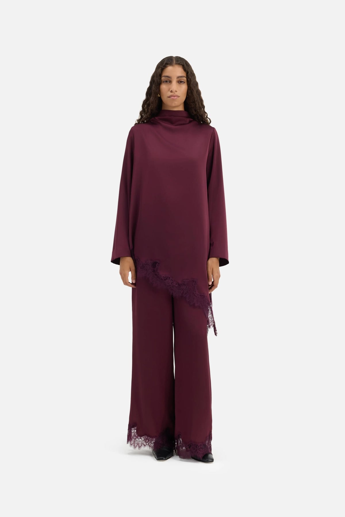 Satin Lace Top | Blackcurrant
