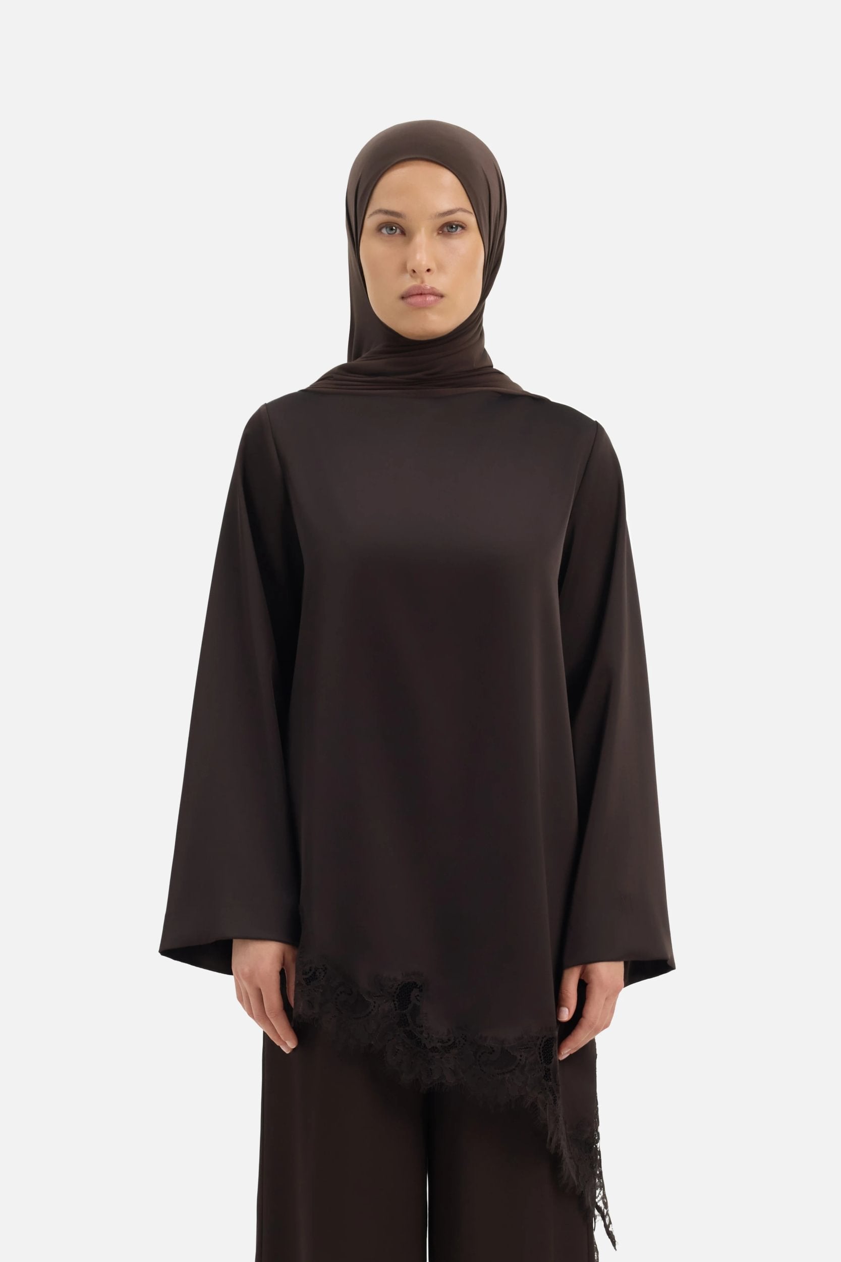 Satin Lace Top | Dark Truffle