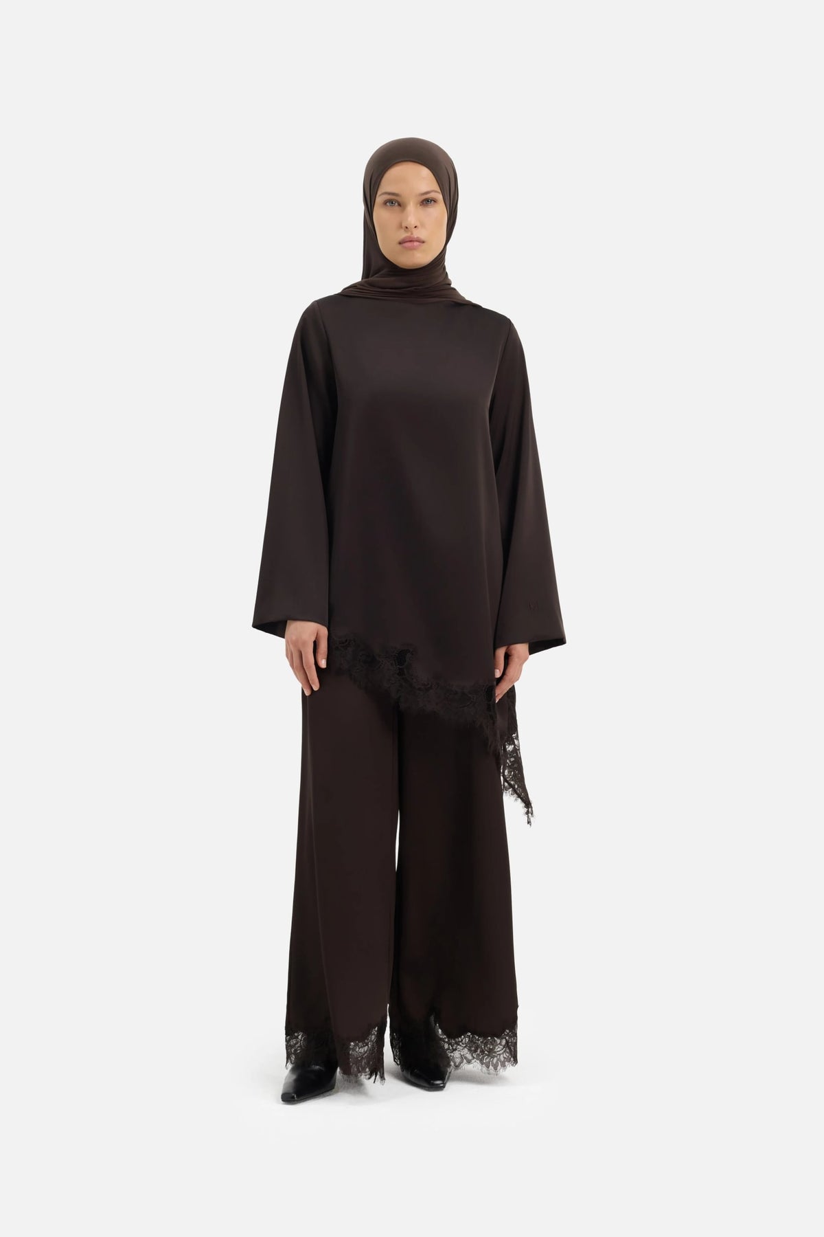 Satin Lace Top | Dark Truffle