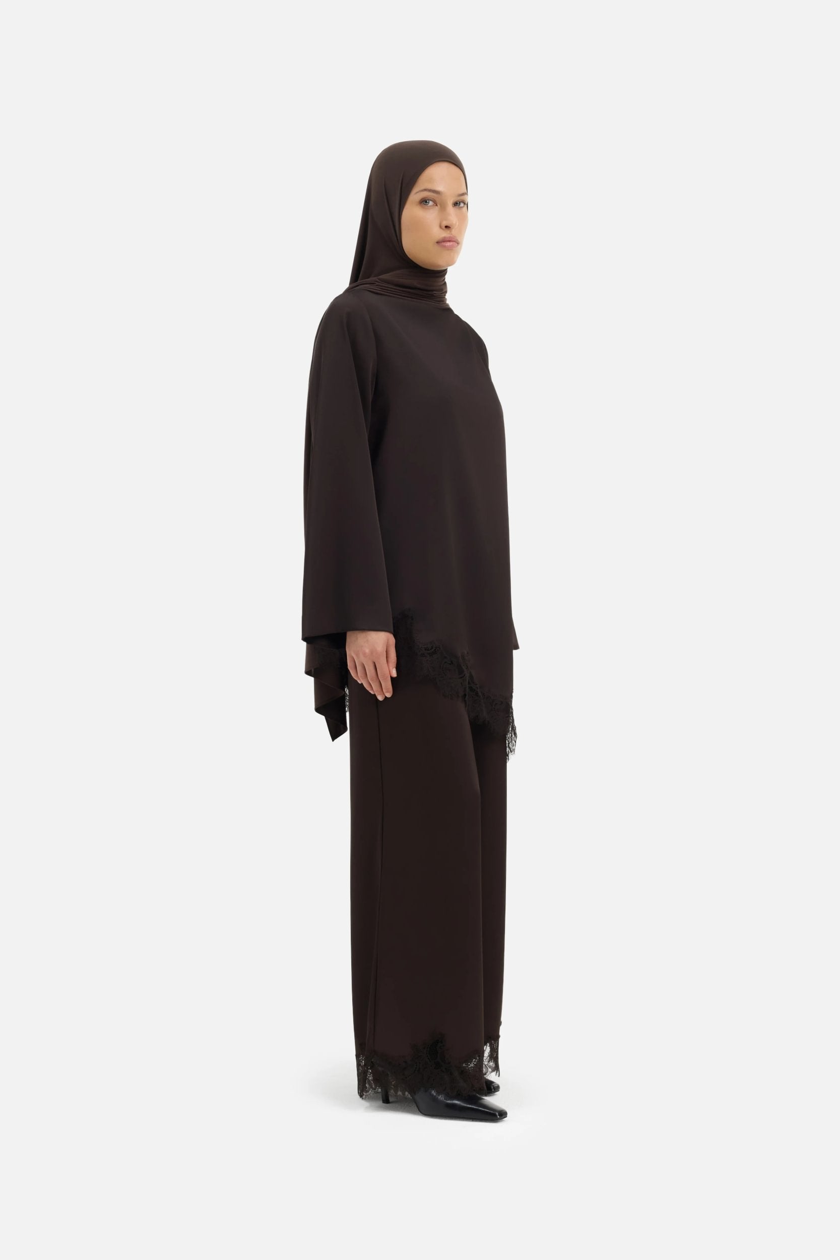 Satin Lace Top | Dark Truffle