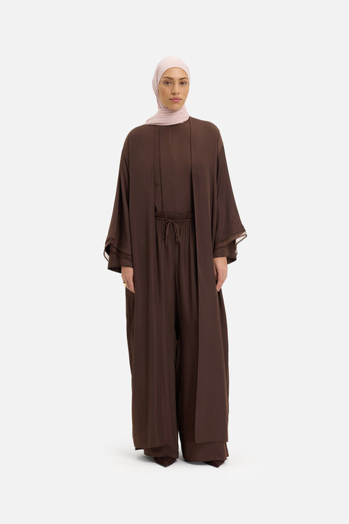 Sheer Layered Abaya | Burnt Mocha