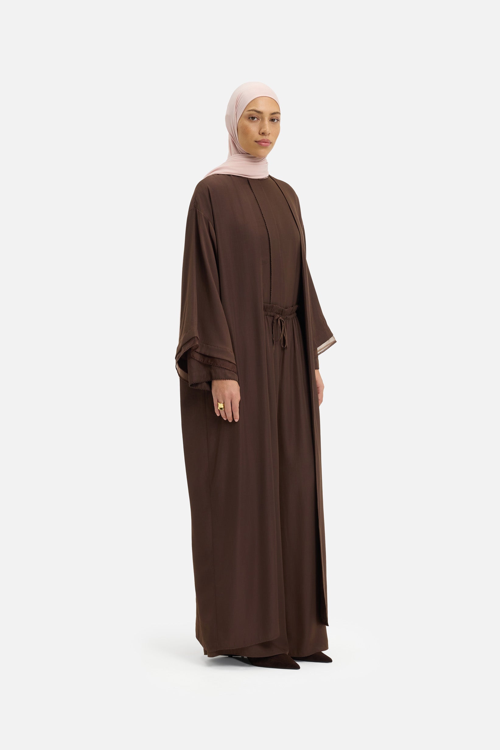 Sheer Layered Abaya | Burnt Mocha