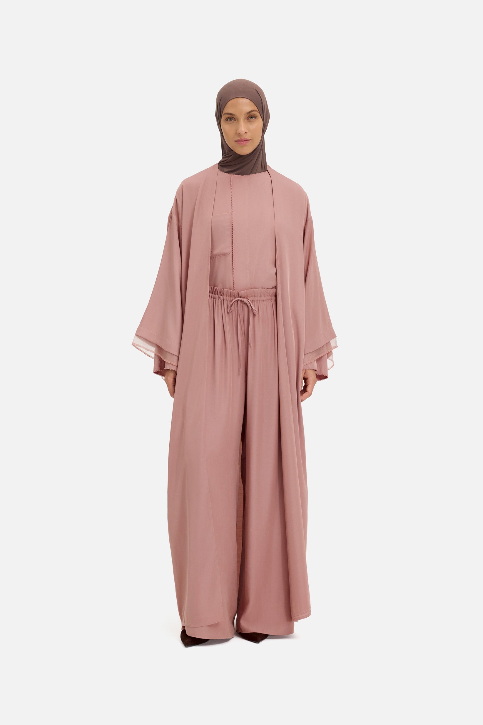 Sheer Layered Abaya | Light Berry