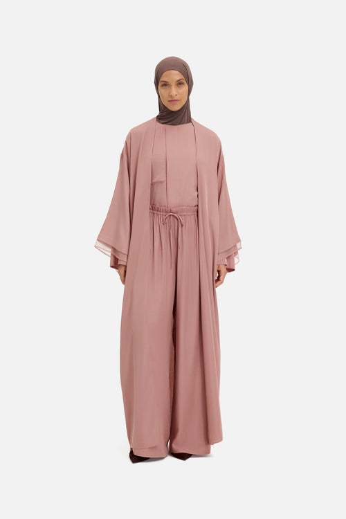 Sheer Layered Abaya | Light Berry
