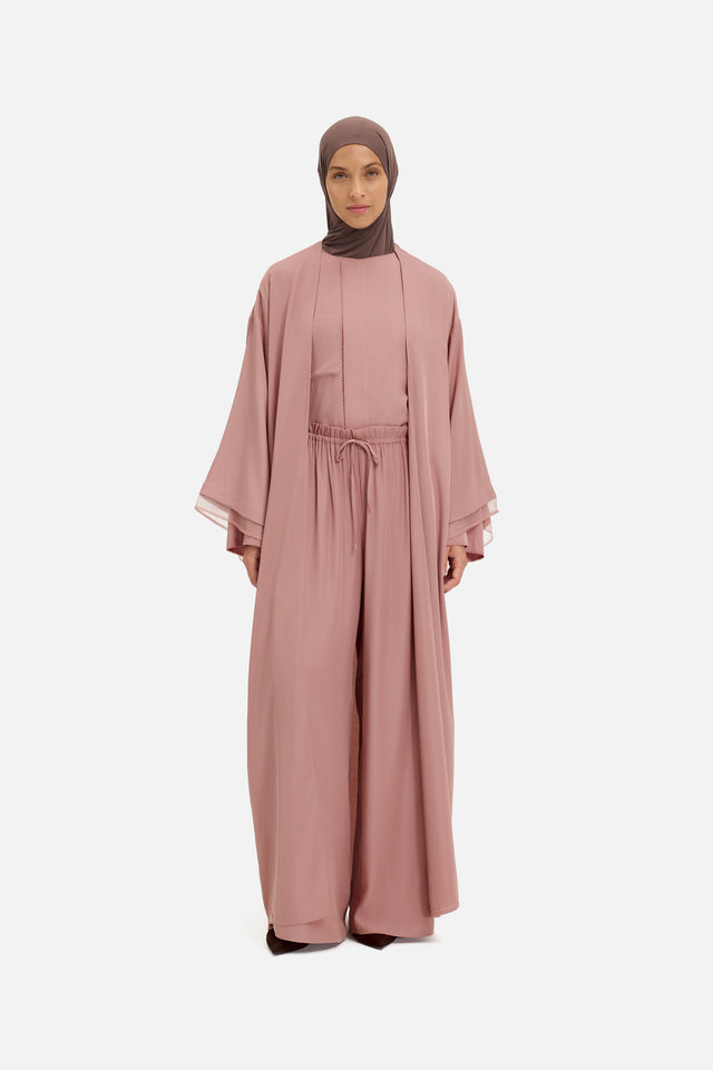 Sheer Layered Abaya | Light Berry