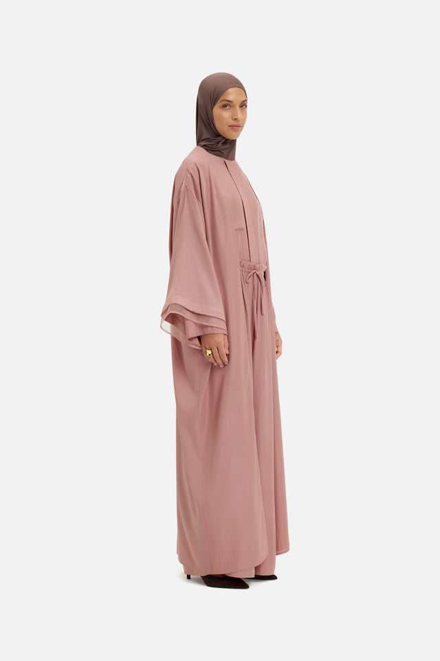 Sheer Layered Abaya | Light Berry