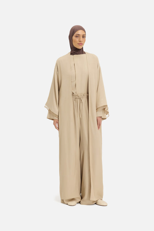Sheer Layered Abaya | Oat