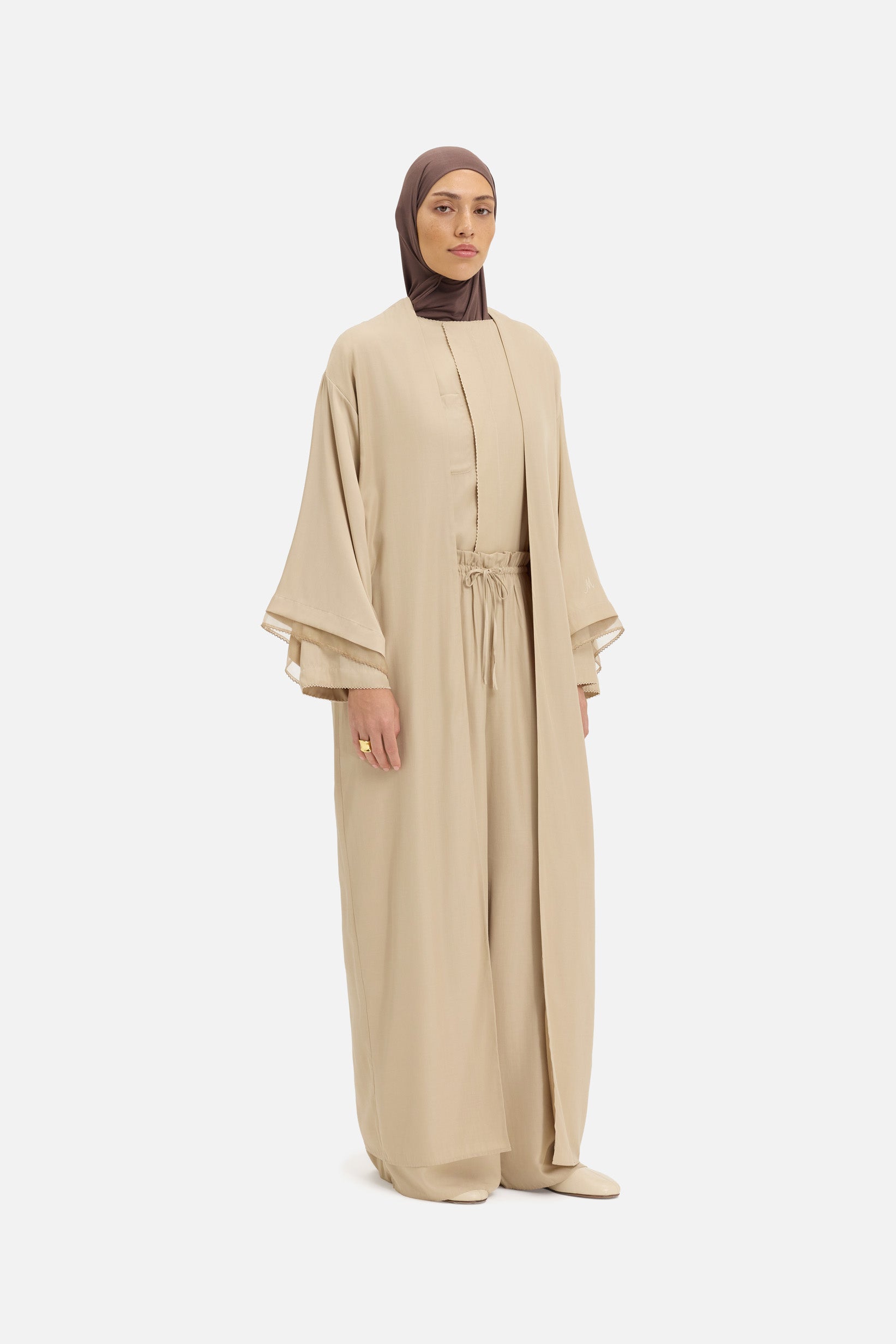 Sheer Layered Abaya | Oat