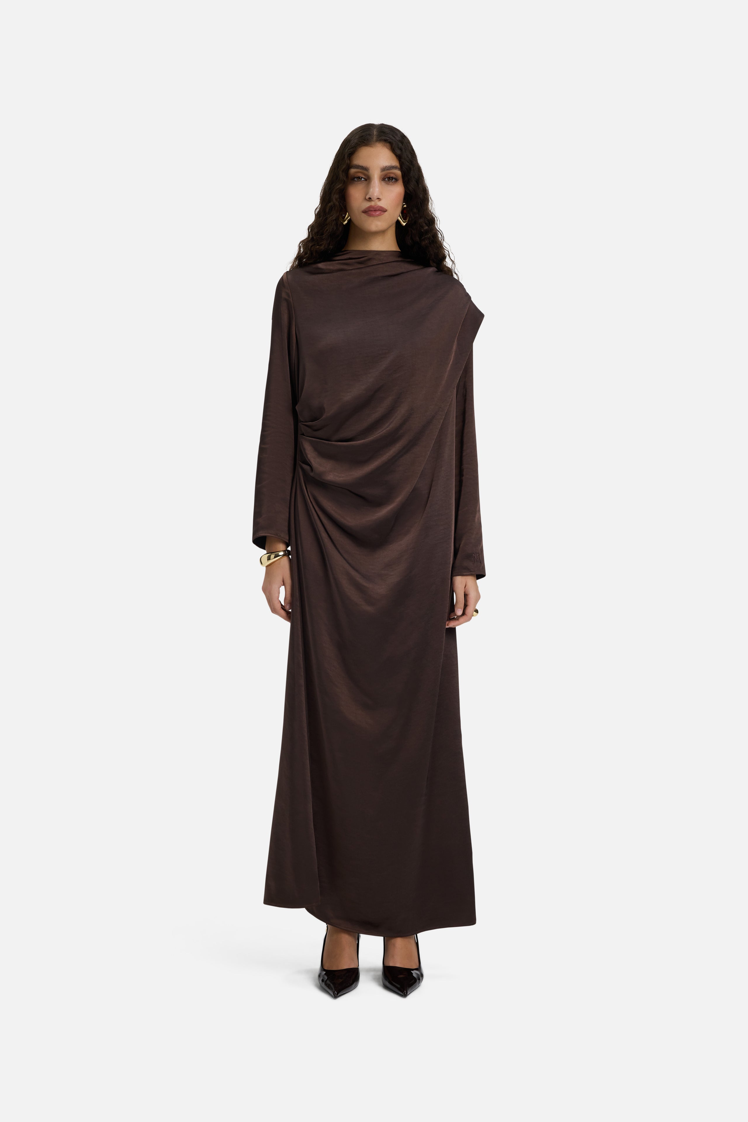 dull satin dress DULL SATIN CROSS FRONT TIE DRESS, Large