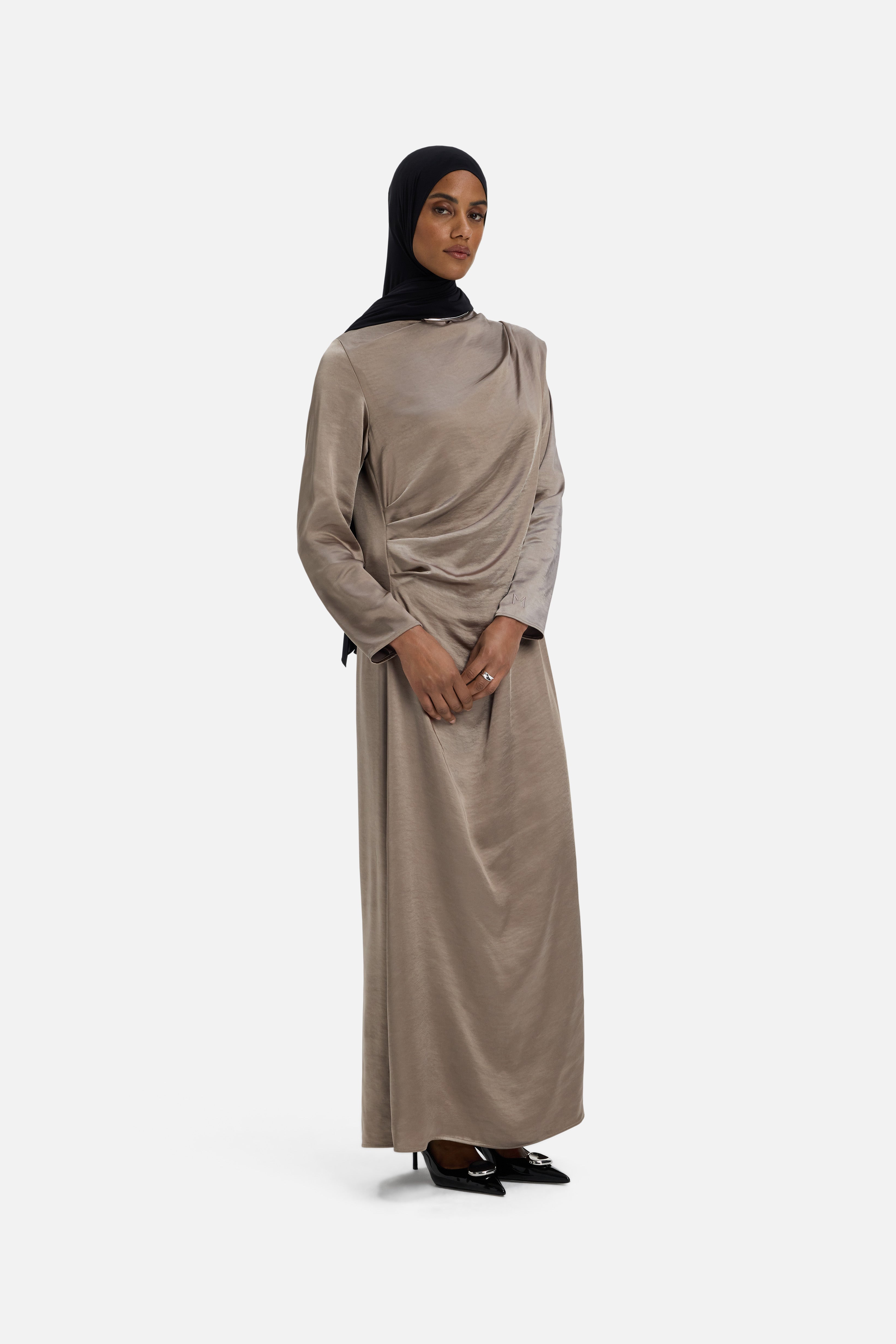 Shoulder Drape Dress | Milky Cacao