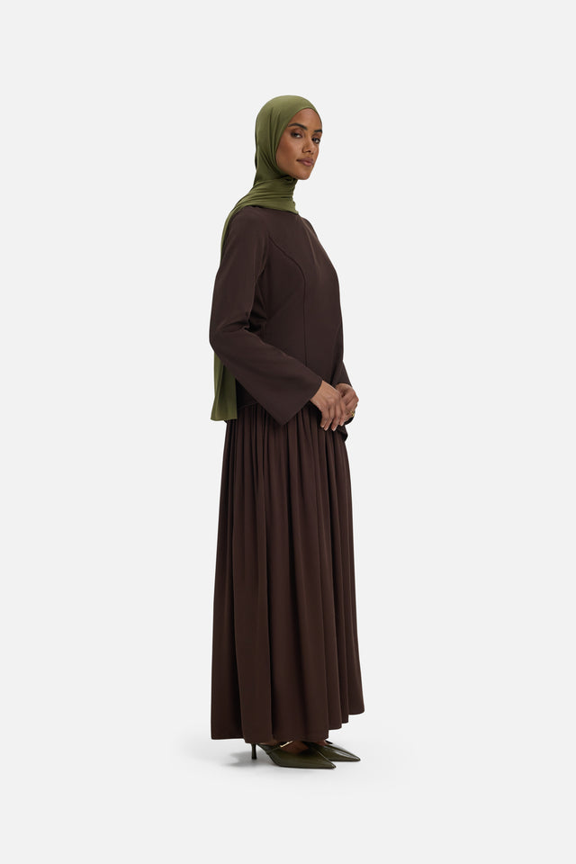 Soft Curved Tailored Dress | Dark Brown