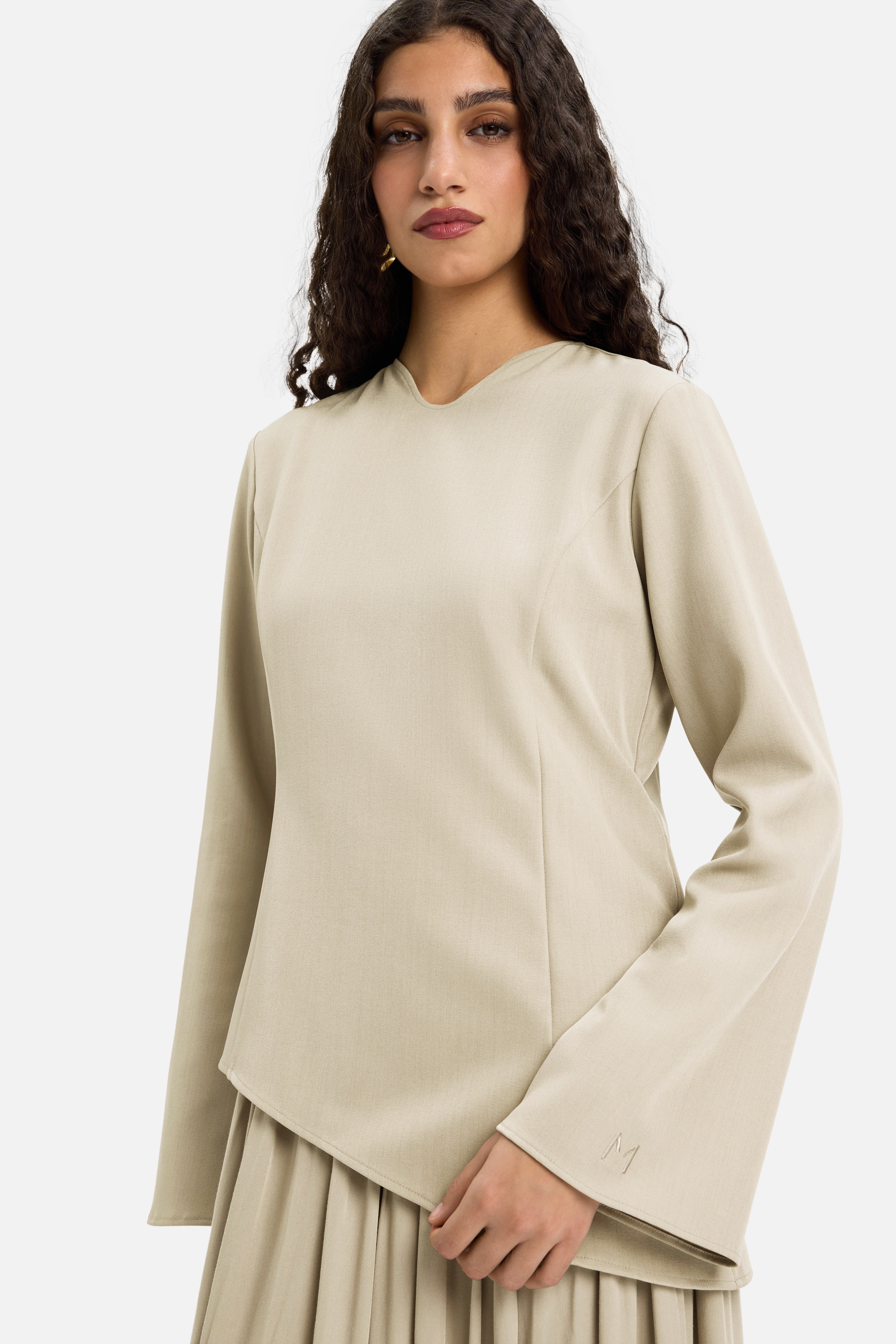 Soft Curved Tailored Dress | Sand