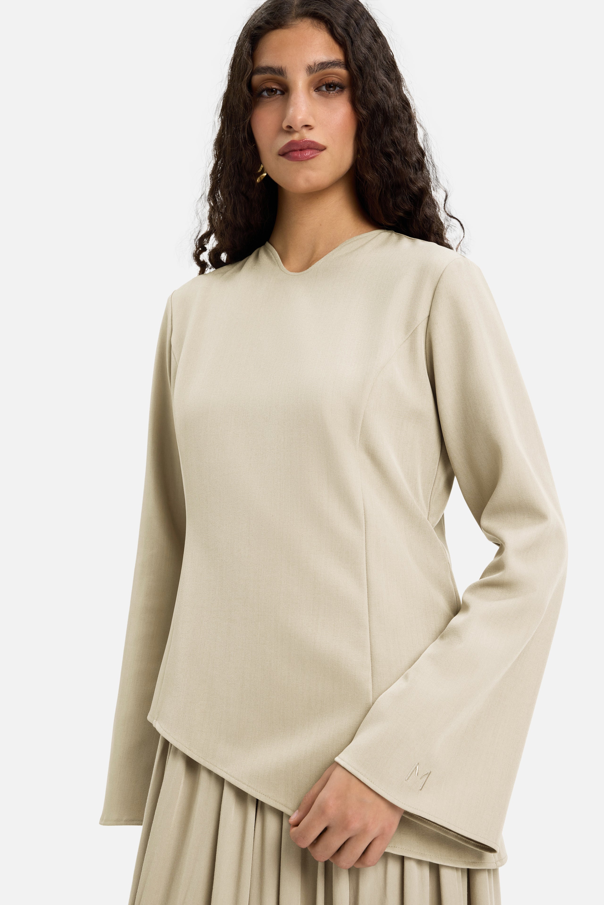 Soft Curved Tailored Dress | Sand
