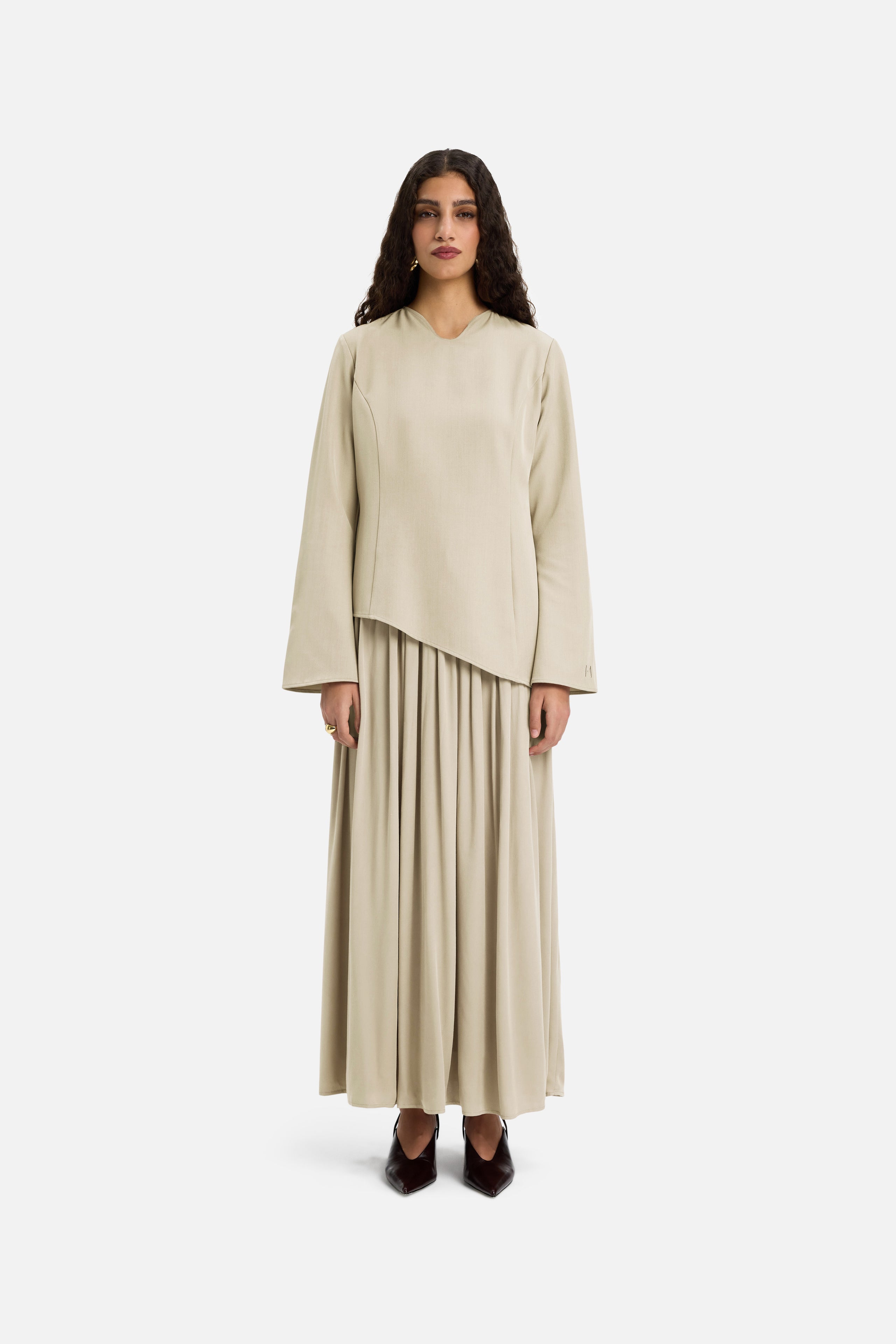 Soft Curved Tailored Dress | Sand