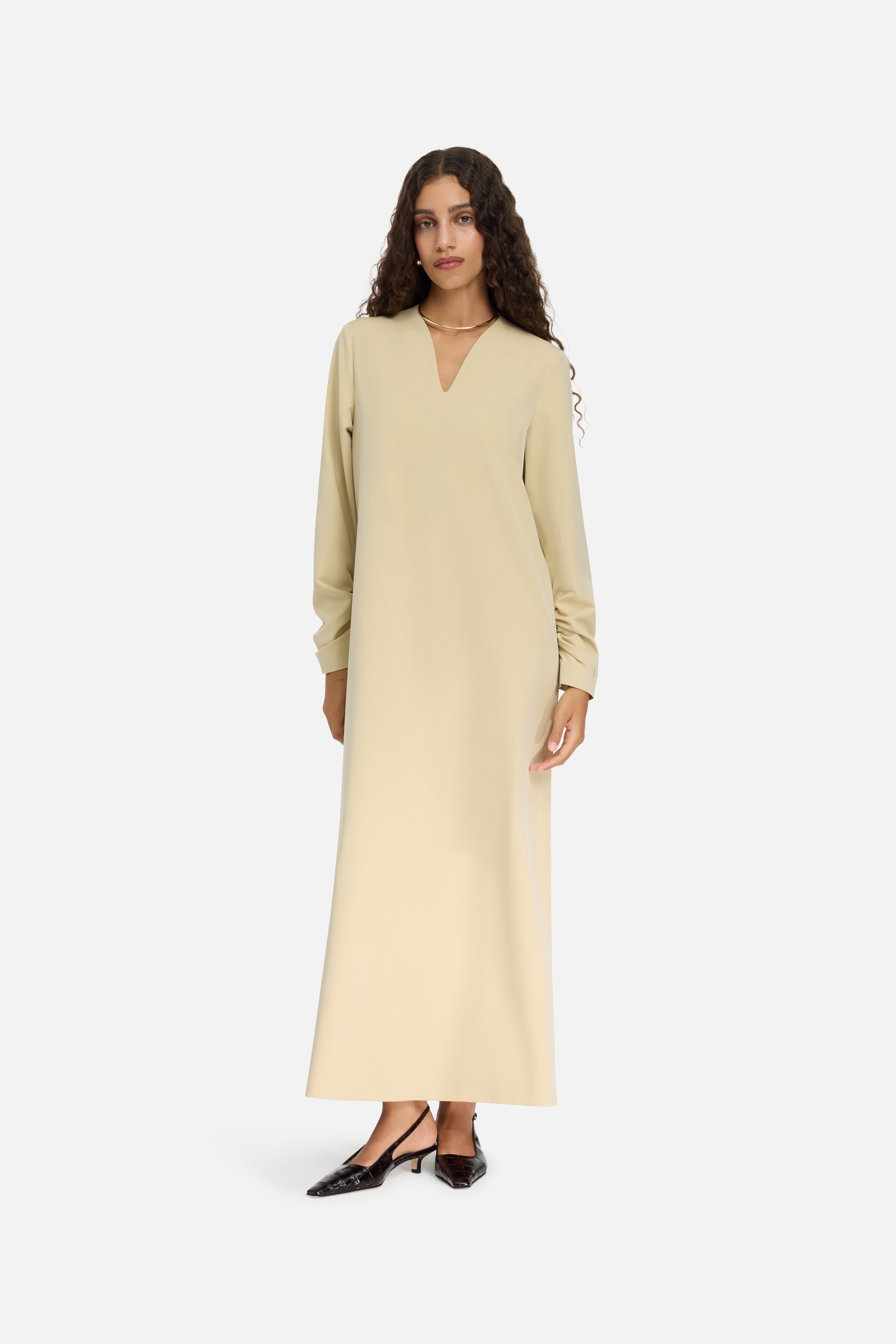 Tailored V-Neck Dress | Desert Clay