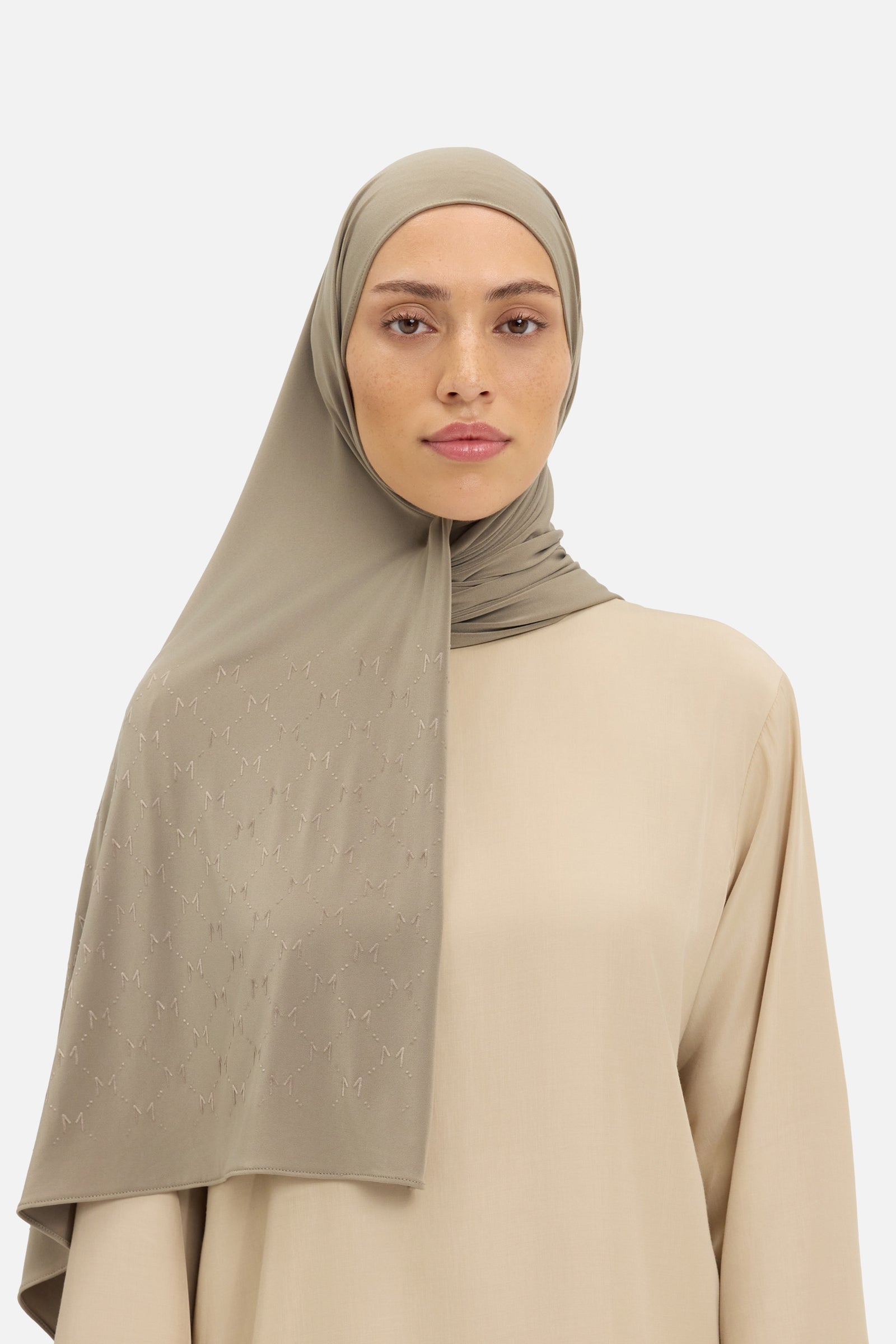 The Monogram Flock Scarf Premium | Taupe
