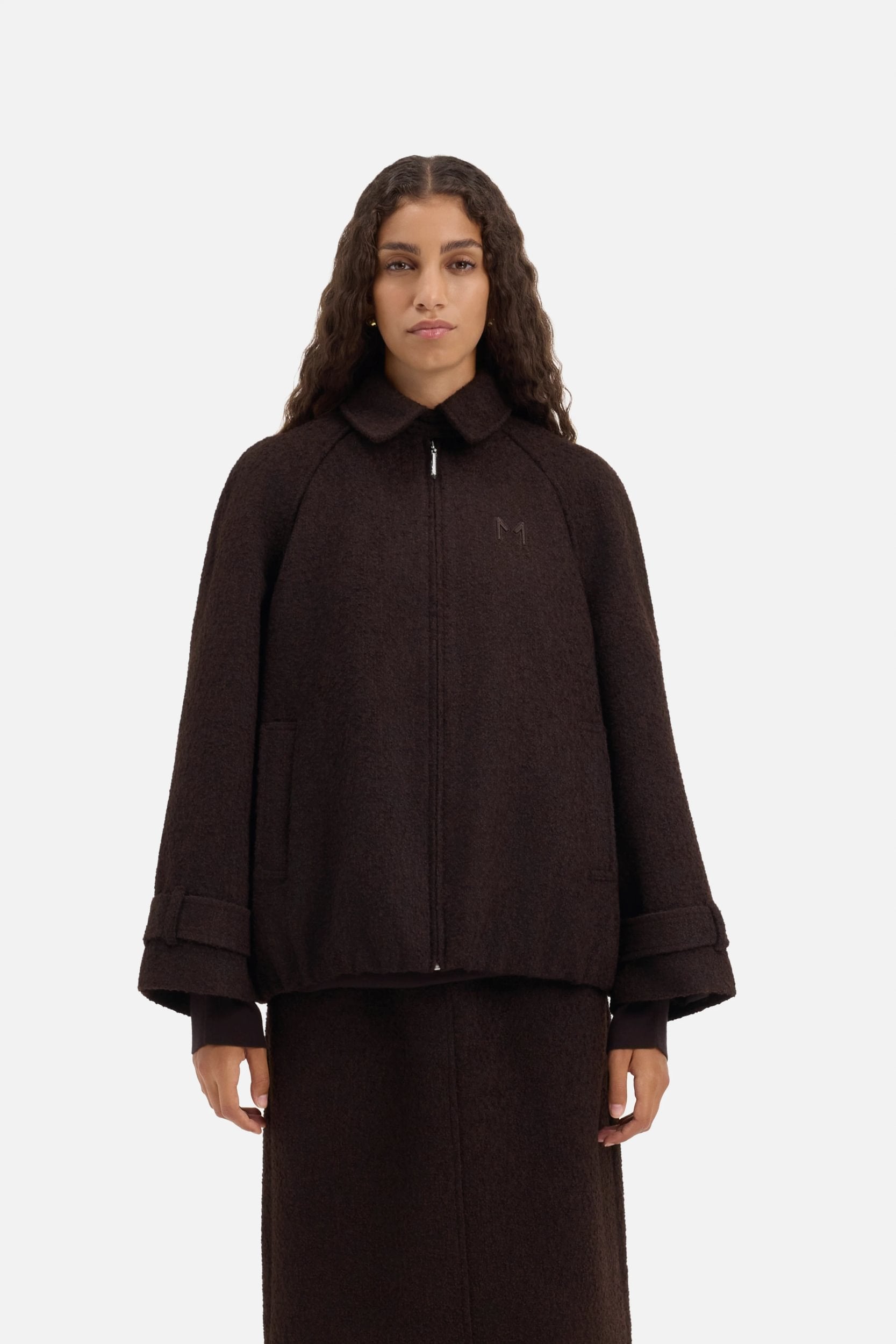 Tweed Bomber Jacket | Dark Truffle