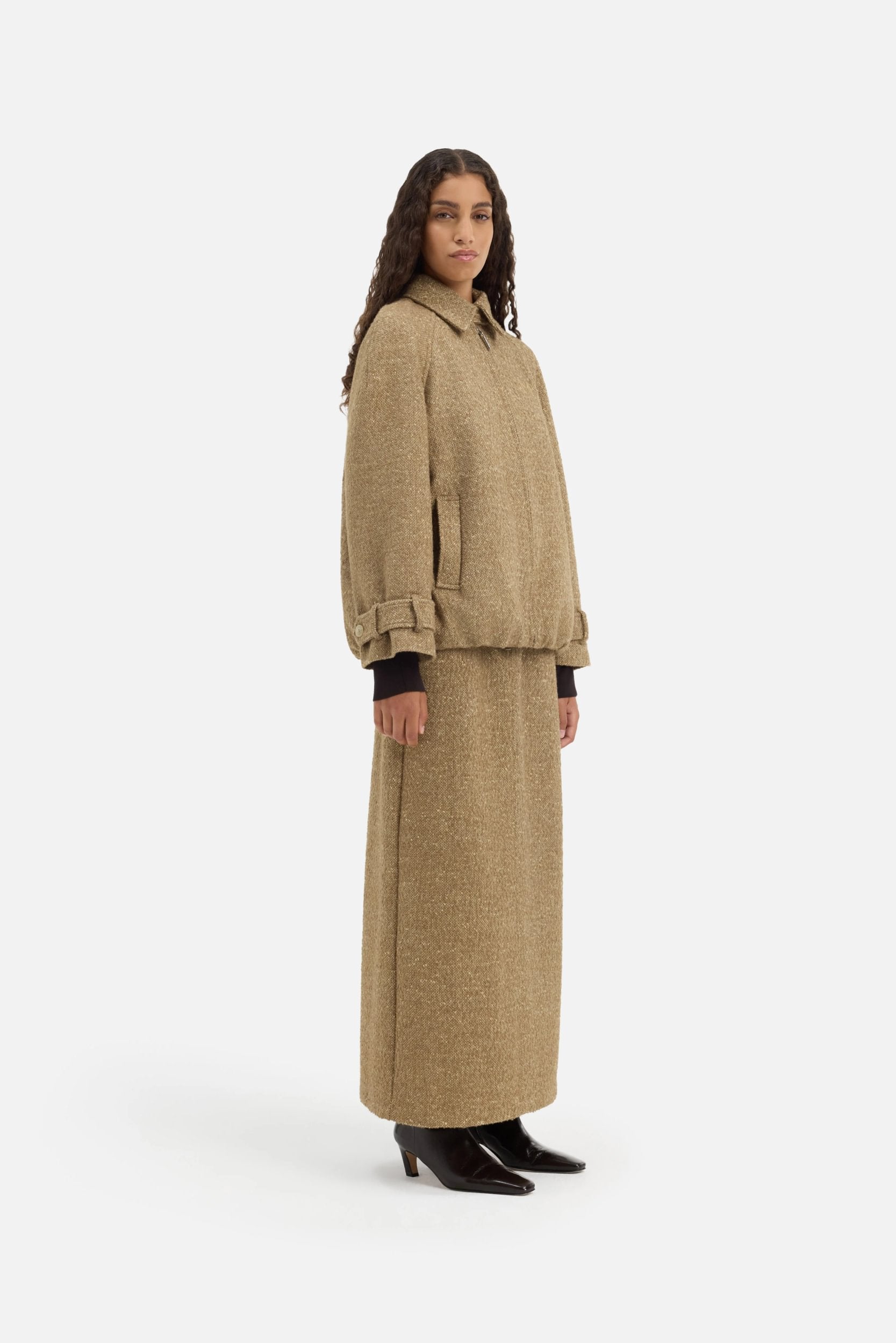 Tweed Bomber Jacket | White Pepper