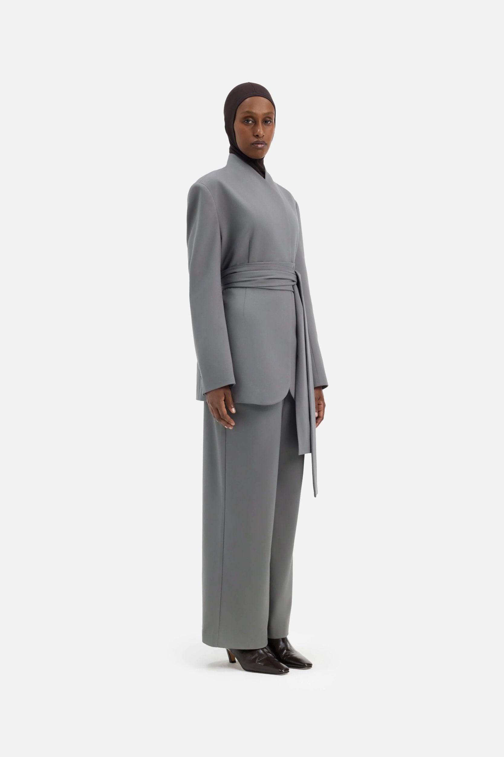 Wrap Belt Blazer | Carbon Grey