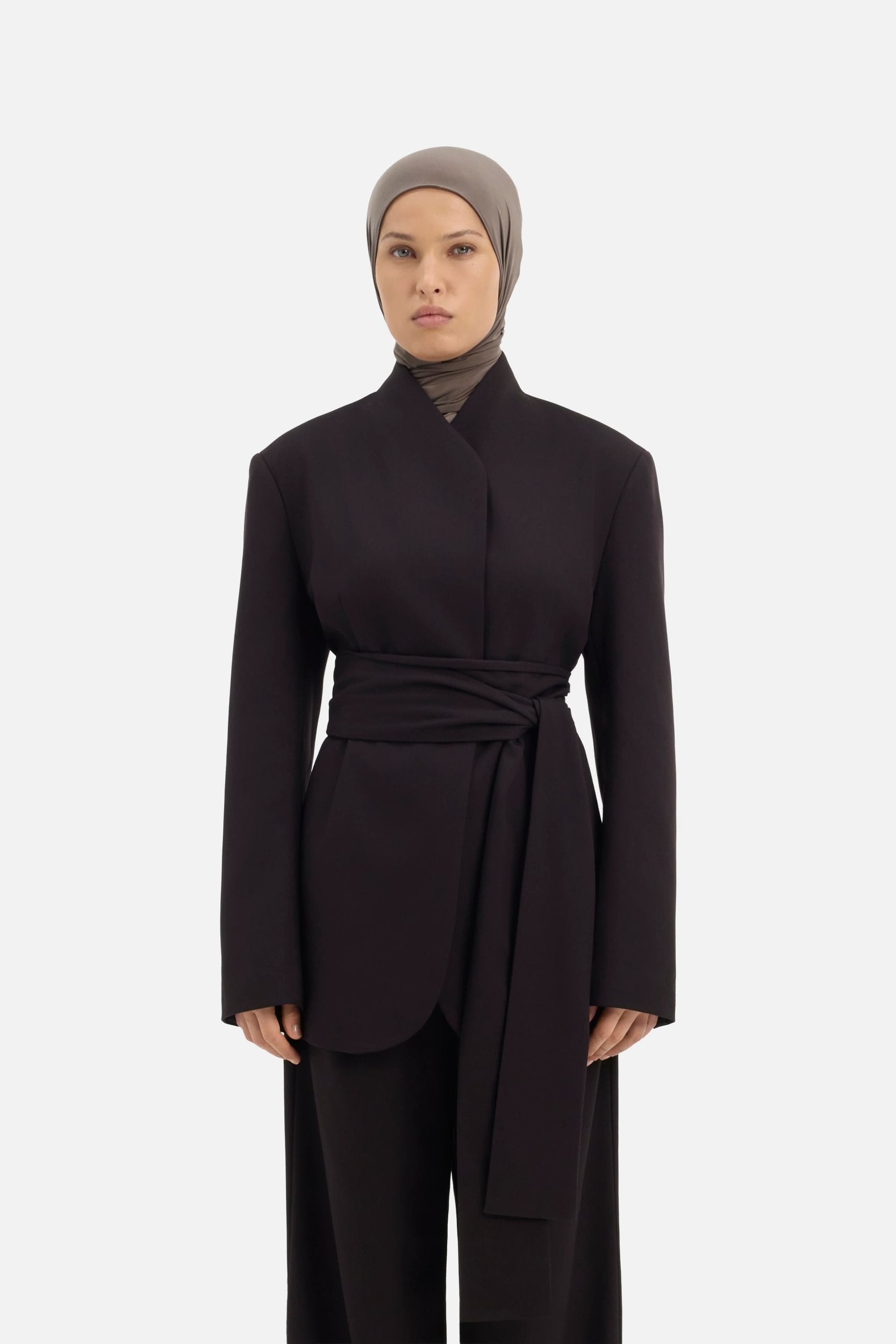 Wrap Belt Blazer | Dark Truffle