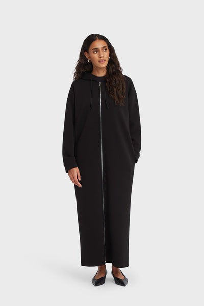 Zipped Hoodie Dress | Black | MERRACHI