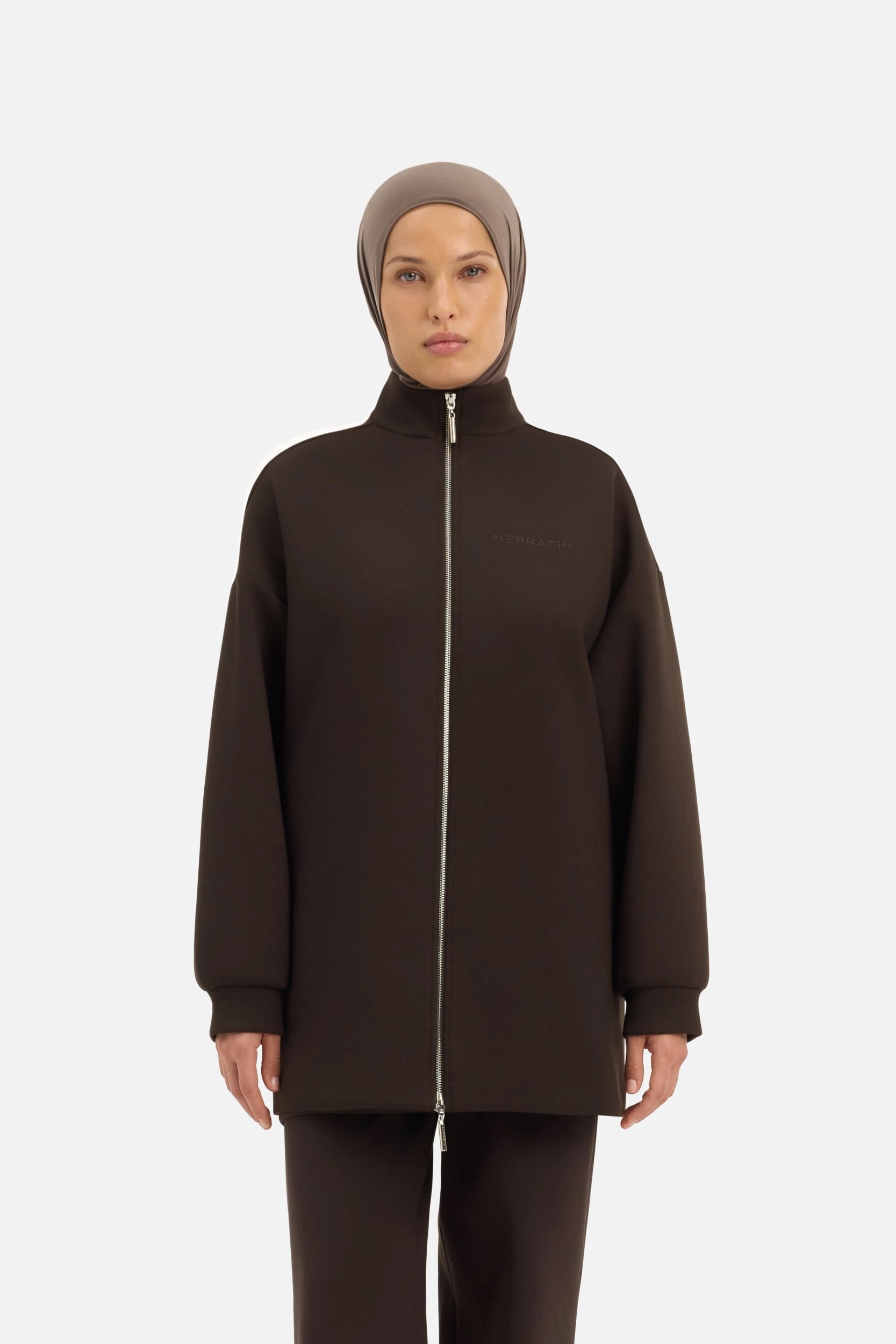Zipped Jersey Jacket | Dark Truffle