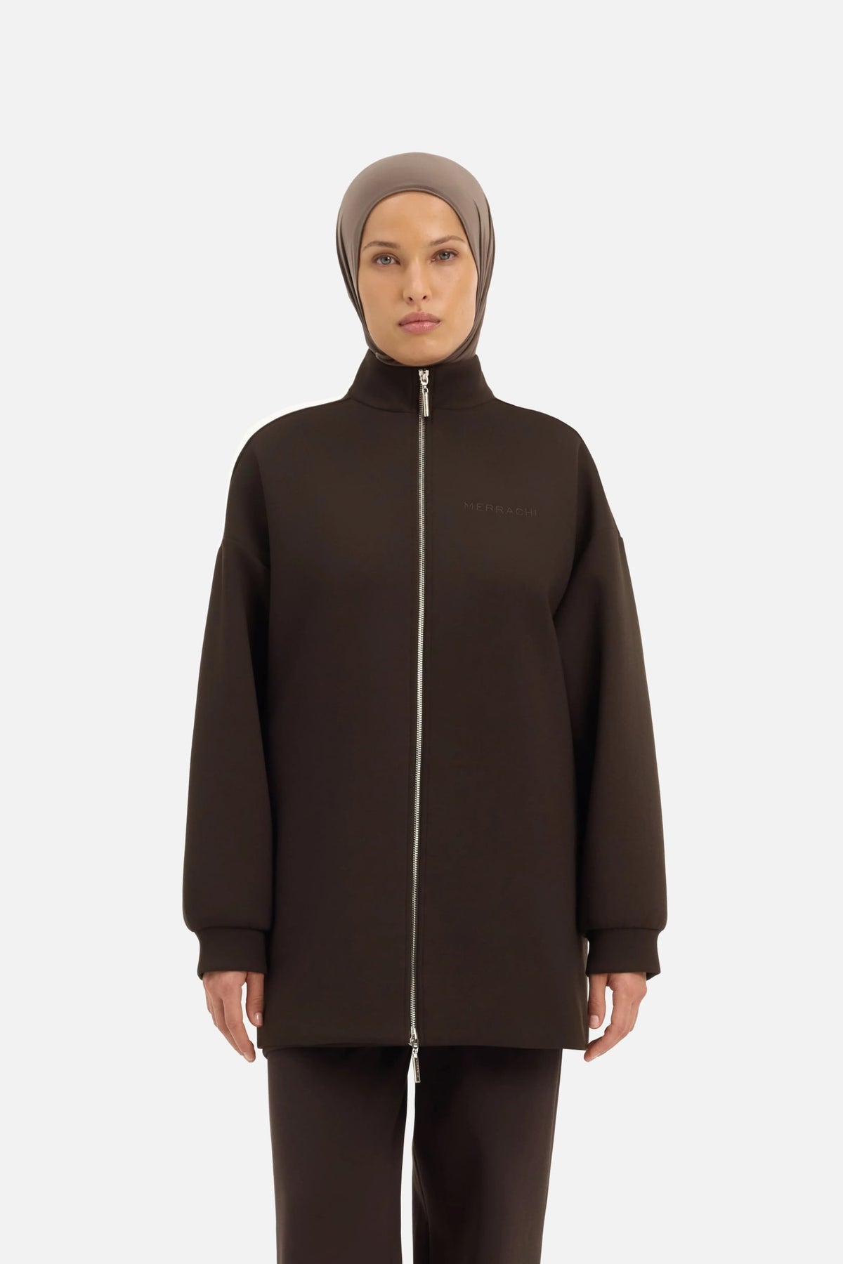 Zipped Jersey Jacket | Dark Truffle
