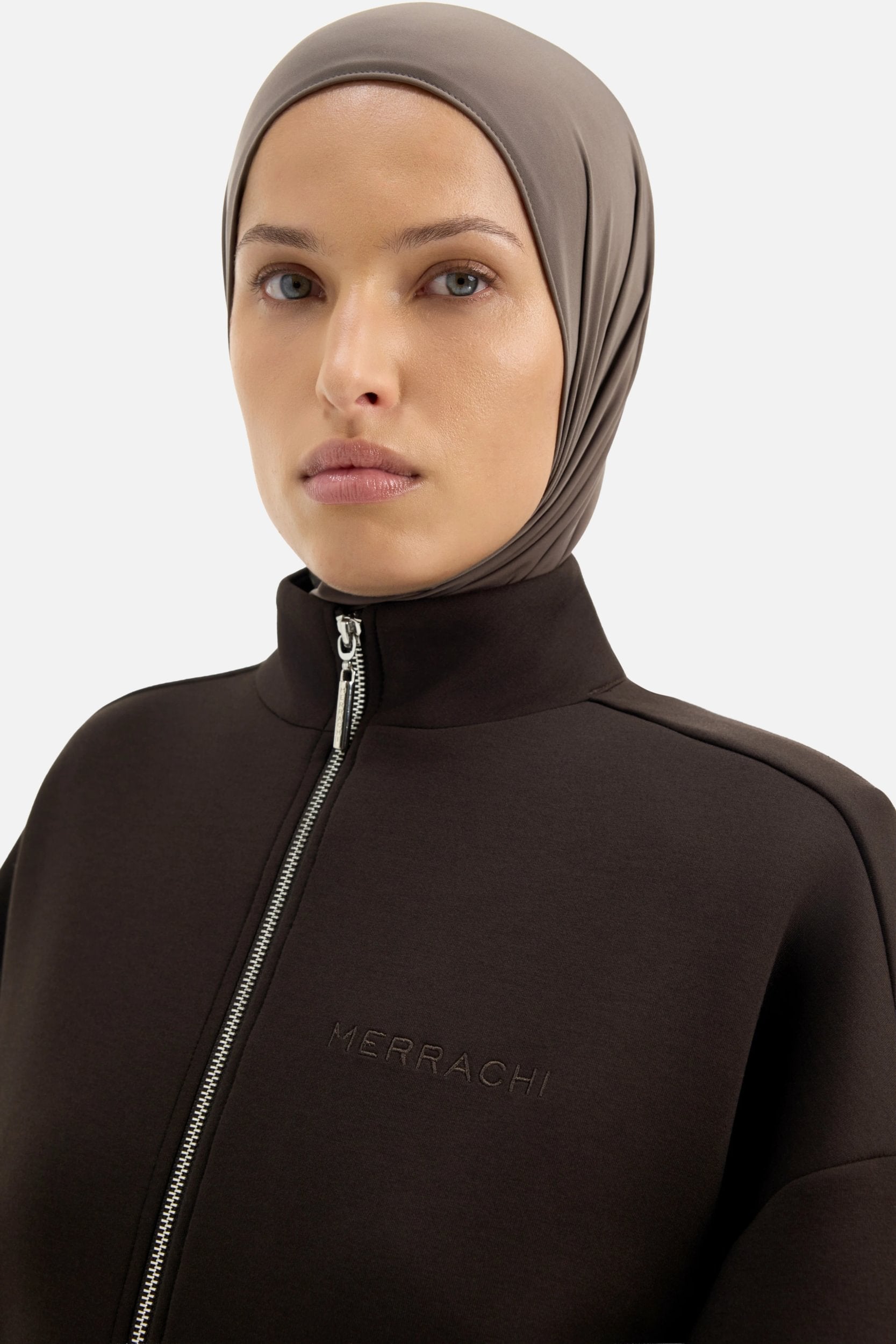 Zipped Jersey Jacket | Dark Truffle