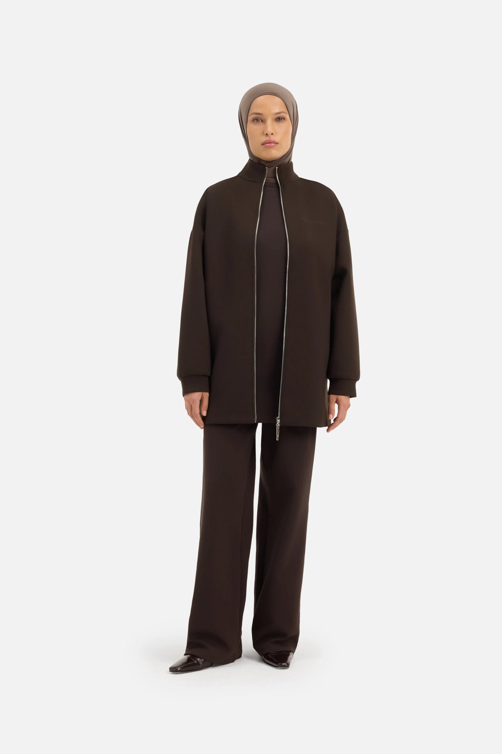 Zipped Jersey Jacket | Dark Truffle